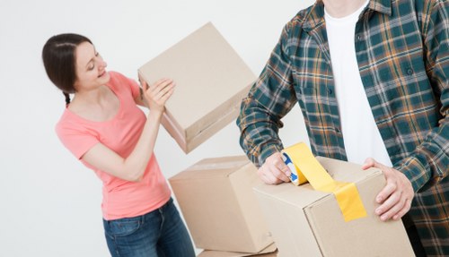 Moving day preparation items and packed household boxes