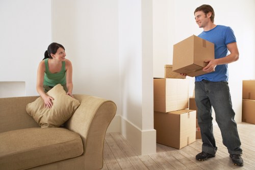 Office furniture and boxes prepared for relocation in Richmond